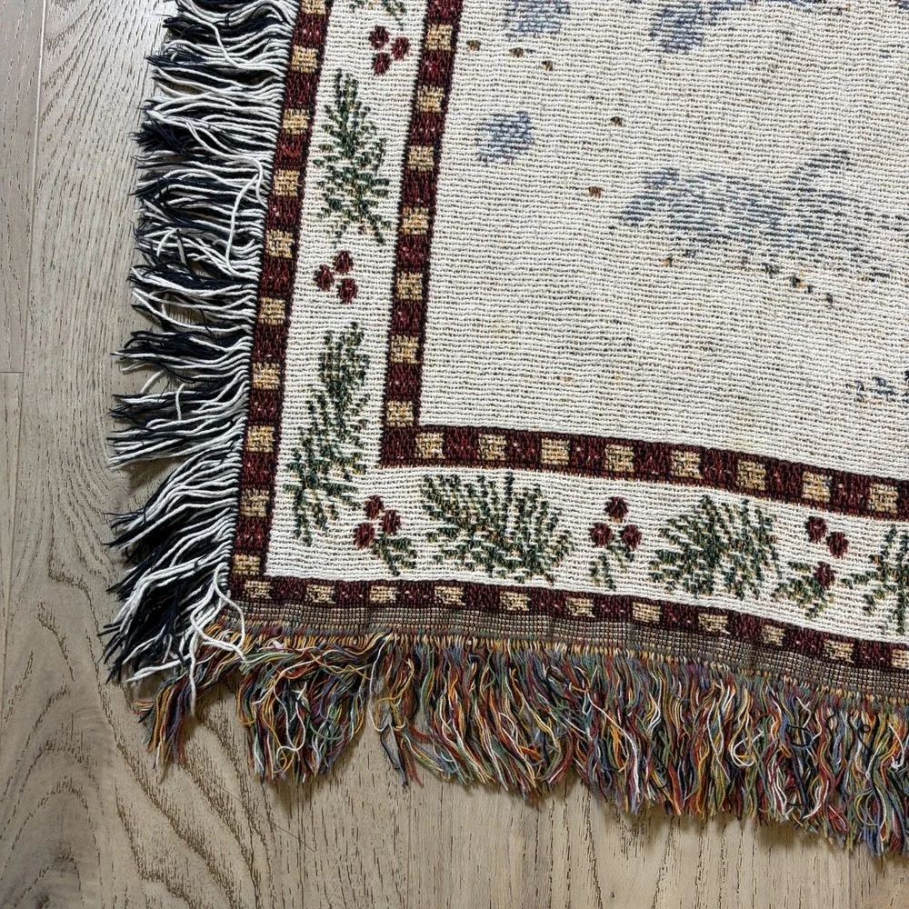 Christmas Tapestry Throw‎ Blanket Snowman Family Fringed Christmas Caroling